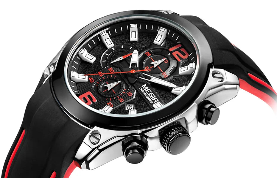 Reloj Megir de cuarzo analógico con cronógrafo para hombre, fecha, manecillas luminosas y correa de silicona resistente al agua.