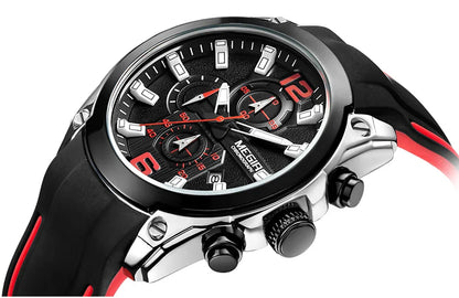 Reloj Megir de cuarzo analógico con cronógrafo para hombre, fecha, manecillas luminosas y correa de silicona resistente al agua.
