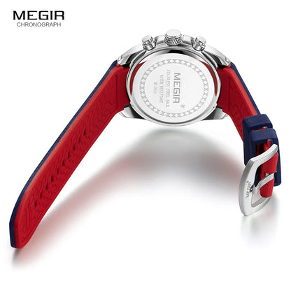 Reloj Megir de cuarzo analógico con cronógrafo para hombre, fecha, manecillas luminosas y correa de silicona resistente al agua.