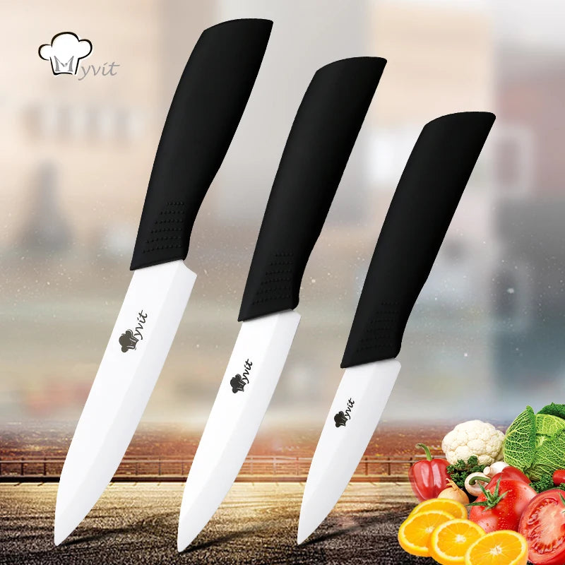 Juego de cuchillos de cerámica para cocina, utilidad para pelar, cortar frutas y verduras, herramienta de cocina con hoja de Zirconia blanca de 3, 4 y 5 pulgadas