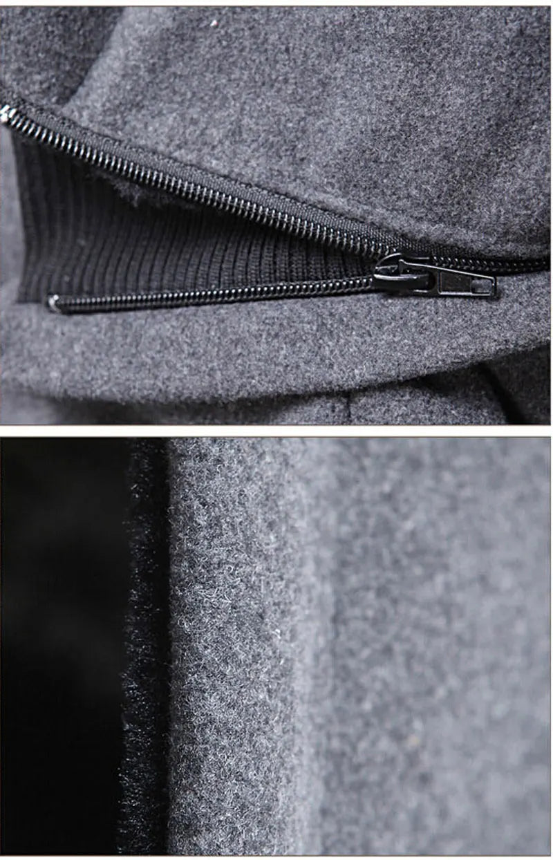 Men's Fleece Hooded Thick Wool Winter Coat 2023 Brand New Long Wool Trench Coat Men Casual Pocket Overcoat with Removable Hood