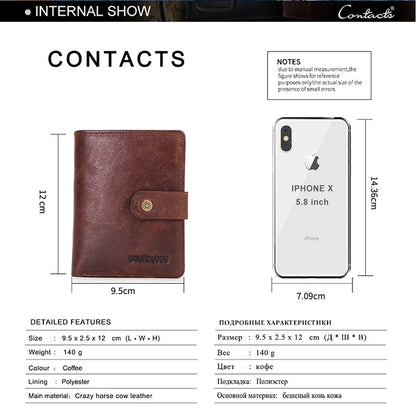 ONTACT'S Genuine Leather Short Wallets for Men RFID Vintage Coin Purse Card Holder Male Money Clip Women‘s Wallet Bag HandbagC