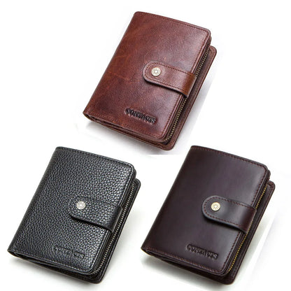 ONTACT'S Genuine Leather Short Wallets for Men RFID Vintage Coin Purse Card Holder Male Money Clip Women‘s Wallet Bag HandbagC