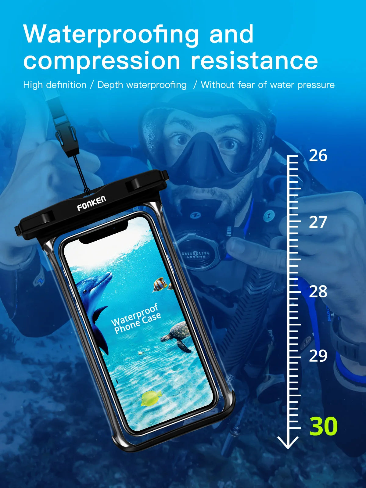Funda impermeable FONKEN para teléfono, transparente, para la nieve, la selva tropical, bolsa seca, bolsa para natación, fundas grandes para teléfono móvil.