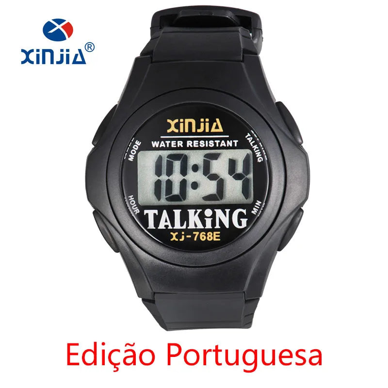 Xinjia novo relógio falante para homens e mulheres, casual, esportivo, digital, idosos, limitado, italiano, árabe, russo, coreano