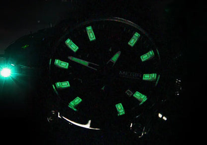 Reloj Megir de cuarzo analógico con cronógrafo para hombre, fecha, manecillas luminosas y correa de silicona resistente al agua.