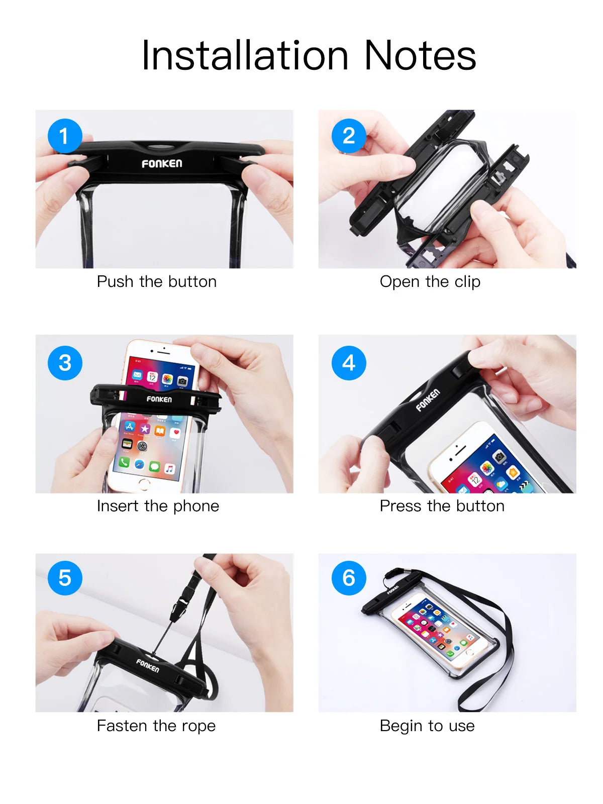 Funda impermeable FONKEN para teléfono, transparente, para la nieve, la selva tropical, bolsa seca, bolsa para natación, fundas grandes para teléfono móvil.