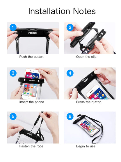 Funda impermeable FONKEN para teléfono, transparente, para la nieve, la selva tropical, bolsa seca, bolsa para natación, fundas grandes para teléfono móvil.