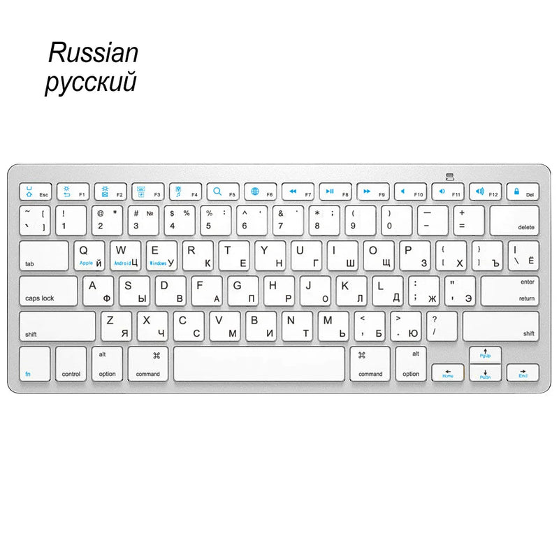 Russian Spanish French German Hebrew Brazil-Portuguese Ultra Slim Universal Wireless Bluetooth Keyboard for iOS Android Win