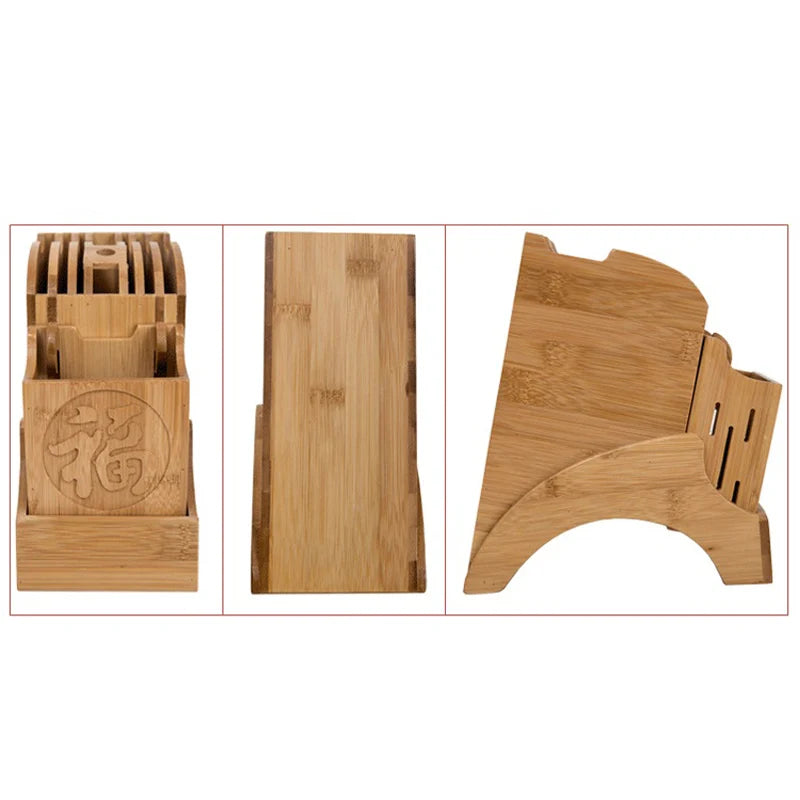 Wood Kitchen Knife Holder Bamboo Scissors Chopsticks Gadget Storage Shelf Rack Knife Block Stand Organizer Accessories