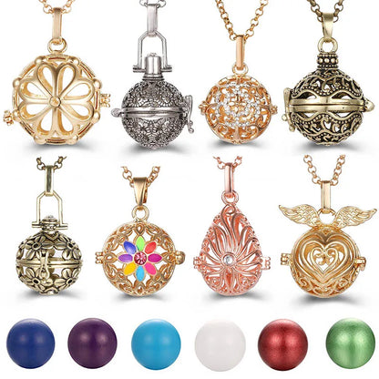 Mexico Music Ball Hollow Zircon Pendant Vintage Perfume Locket Necklace Aromatherapy Diffuser Sweater Chain For Women Jewelry
