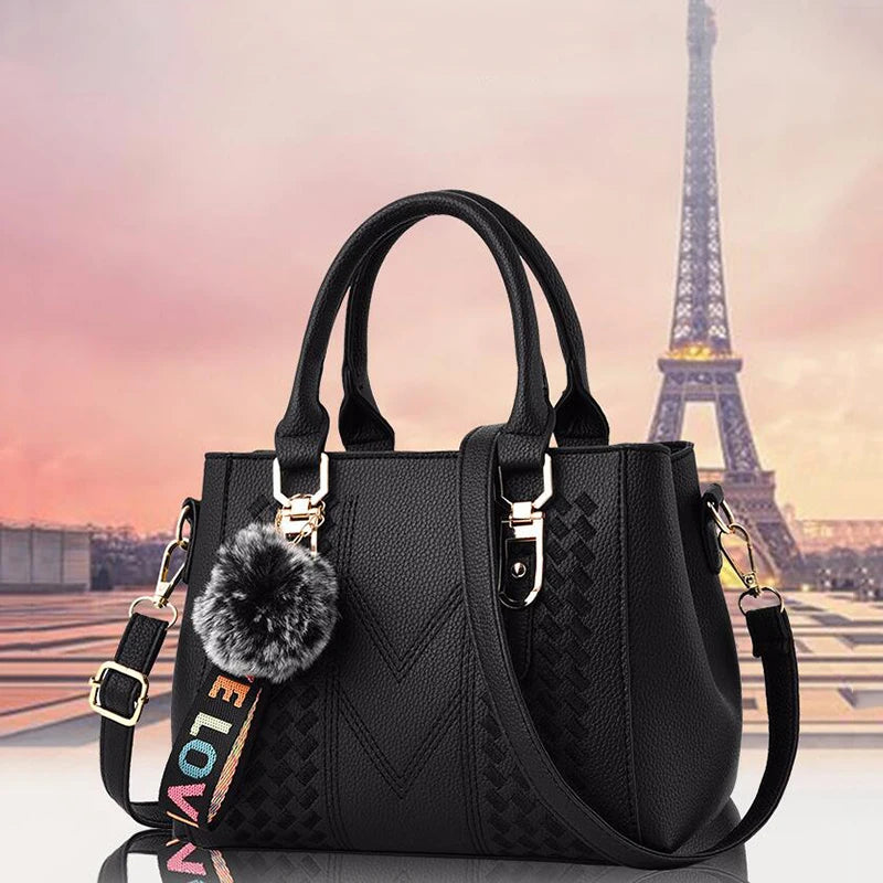 Embroidery Messenger Bags Women Leather Handbags Bags for Women Sac a Main Ladies Hair Ball Hand Bag
