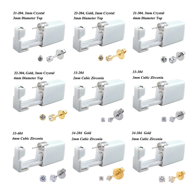 1 peça 316l aço cirúrgico descartável esterilizado unidades de piercing de orelha ferramentas de arma com brinco de cristal cz joias de piercing corporal
