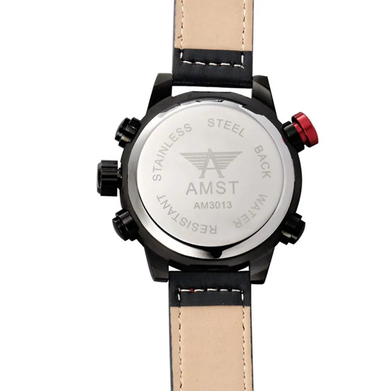 2024 NEW AMST Luxury Brand Men's Quartz LED Watches Men Fashion Casual Sports Clock Genuine Leather Military Wrist Watch