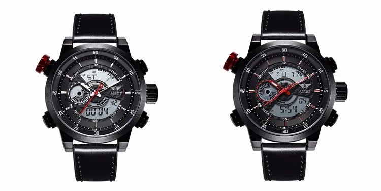 2024 NEW AMST Luxury Brand Men's Quartz LED Watches Men Fashion Casual Sports Clock Genuine Leather Military Wrist Watch