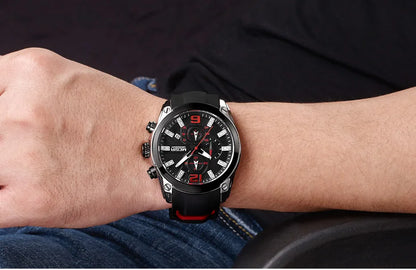 Reloj Megir de cuarzo analógico con cronógrafo para hombre, fecha, manecillas luminosas y correa de silicona resistente al agua.