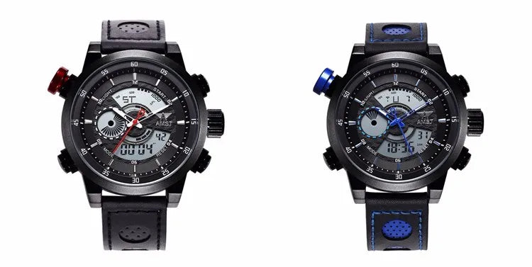 2024 NEW AMST Luxury Brand Men's Quartz LED Watches Men Fashion Casual Sports Clock Genuine Leather Military Wrist Watch