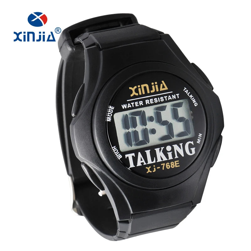 Xinjia novo relógio falante para homens e mulheres, casual, esportivo, digital, idosos, limitado, italiano, árabe, russo, coreano
