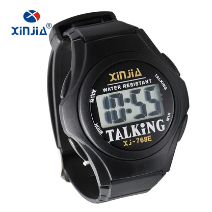 Xinjia novo relógio falante para homens e mulheres, casual, esportivo, digital, idosos, limitado, italiano, árabe, russo, coreano
