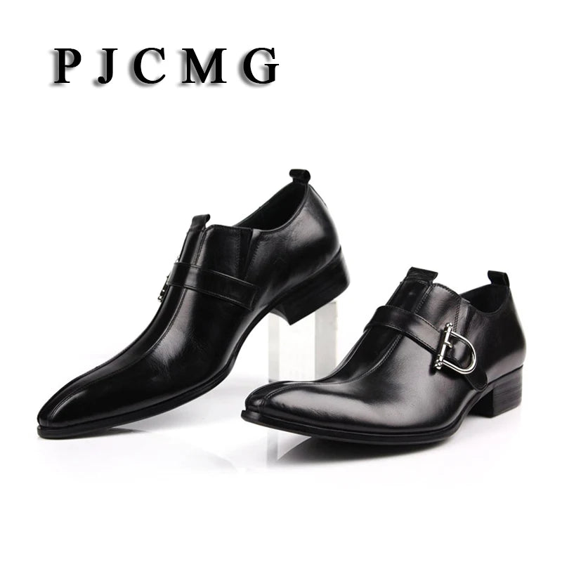 New Fashion Men's Oxford Casual Genuine Leather Business Buckle Pointed Toe Office & Career Shoes