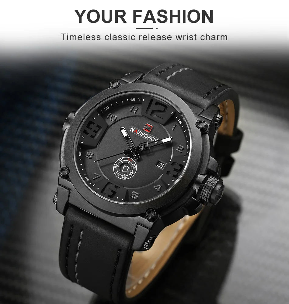 NAVIFORCE Top Luxury Brand Men Sports Military Quartz Watch Man Analog Date Clock Leather Strap Wristwatch Relogio Masculino