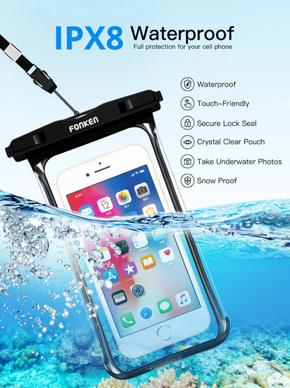 Funda impermeable FONKEN para teléfono, transparente, para la nieve, la selva tropical, bolsa seca, bolsa para natación, fundas grandes para teléfono móvil.