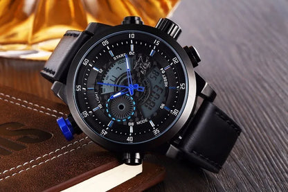 2024 NEW AMST Luxury Brand Men's Quartz LED Watches Men Fashion Casual Sports Clock Genuine Leather Military Wrist Watch
