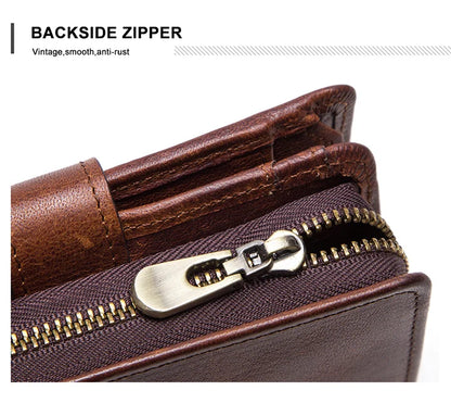ONTACT'S Genuine Leather Short Wallets for Men RFID Vintage Coin Purse Card Holder Male Money Clip Women‘s Wallet Bag HandbagC