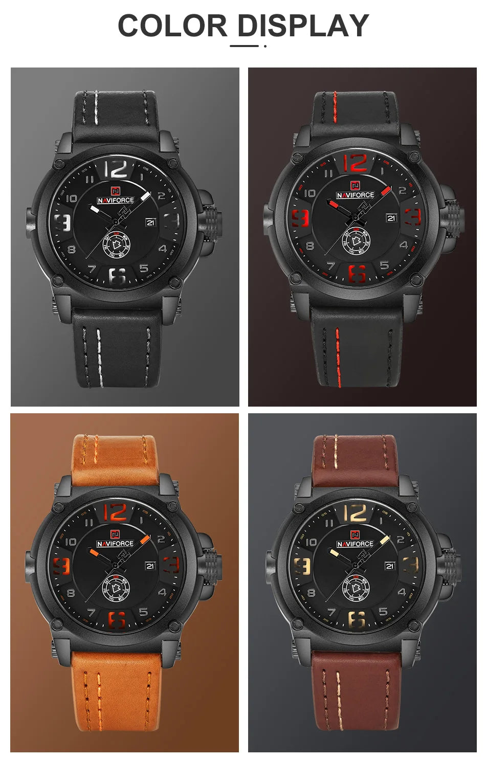 NAVIFORCE Top Luxury Brand Men Sports Military Quartz Watch Man Analog Date Clock Leather Strap Wristwatch Relogio Masculino