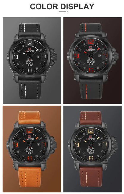 NAVIFORCE Top Luxury Brand Men Sports Military Quartz Watch Man Analog Date Clock Leather Strap Wristwatch Relogio Masculino