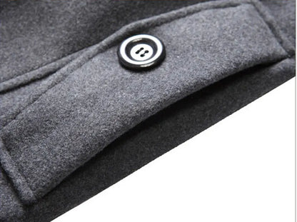 Men's Fleece Hooded Thick Wool Winter Coat 2023 Brand New Long Wool Trench Coat Men Casual Pocket Overcoat with Removable Hood