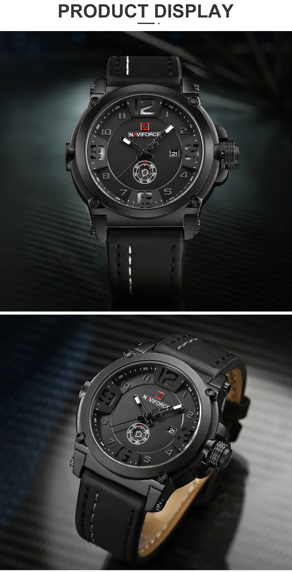 NAVIFORCE Top Luxury Brand Men Sports Military Quartz Watch Man Analog Date Clock Leather Strap Wristwatch Relogio Masculino