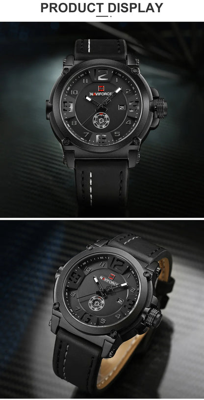 NAVIFORCE Top Luxury Brand Men Sports Military Quartz Watch Man Analog Date Clock Leather Strap Wristwatch Relogio Masculino