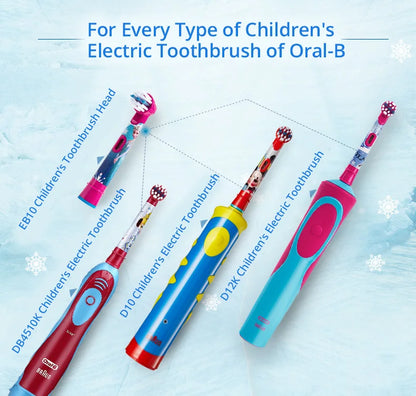 Recambio de cabezales de repuesto para cepillo de dientes eléctrico Oral B EB10 Kids, con cerdas suaves y cabezal redondo pequeño, ideal para limpieza dental de Spiderman y Frozen.
