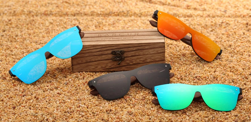 BARCUR Black Walnut Wood Sunglasses for Man Polarized High Quality Sqare Sun Glasses Men UV400 Eyewear Accessory Original Box