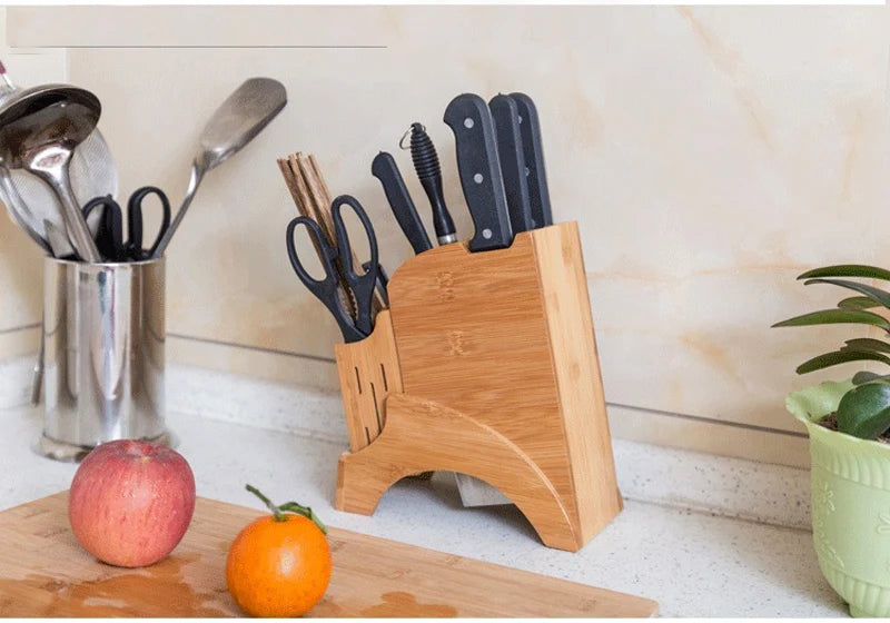 Wood Kitchen Knife Holder Bamboo Scissors Chopsticks Gadget Storage Shelf Rack Knife Block Stand Organizer Accessories