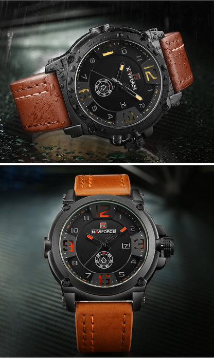 NAVIFORCE Top Luxury Brand Men Sports Military Quartz Watch Man Analog Date Clock Leather Strap Wristwatch Relogio Masculino