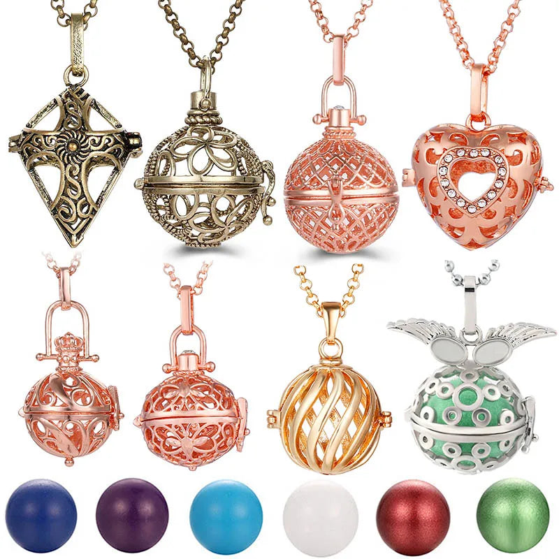 Mexico Music Ball Hollow Zircon Pendant Vintage Perfume Locket Necklace Aromatherapy Diffuser Sweater Chain For Women Jewelry
