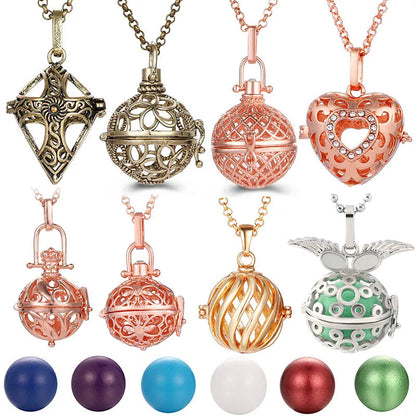 Mexico Music Ball Hollow Zircon Pendant Vintage Perfume Locket Necklace Aromatherapy Diffuser Sweater Chain For Women Jewelry
