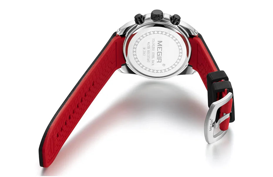 Reloj Megir de cuarzo analógico con cronógrafo para hombre, fecha, manecillas luminosas y correa de silicona resistente al agua.