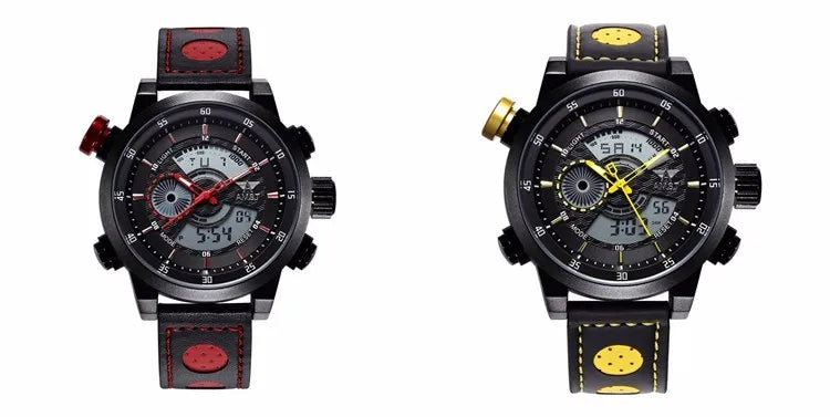 2024 NEW AMST Luxury Brand Men's Quartz LED Watches Men Fashion Casual Sports Clock Genuine Leather Military Wrist Watch