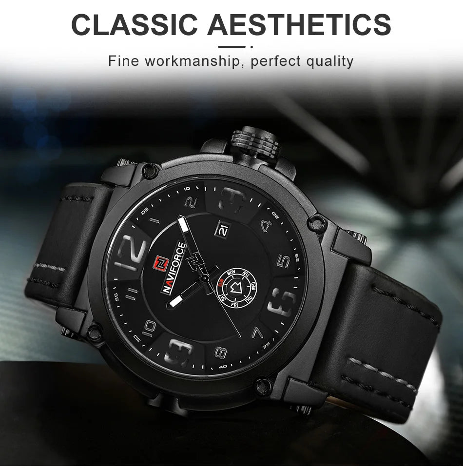 NAVIFORCE Top Luxury Brand Men Sports Military Quartz Watch Man Analog Date Clock Leather Strap Wristwatch Relogio Masculino