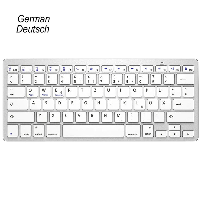 Russian Spanish French German Hebrew Brazil-Portuguese Ultra Slim Universal Wireless Bluetooth Keyboard for iOS Android Win