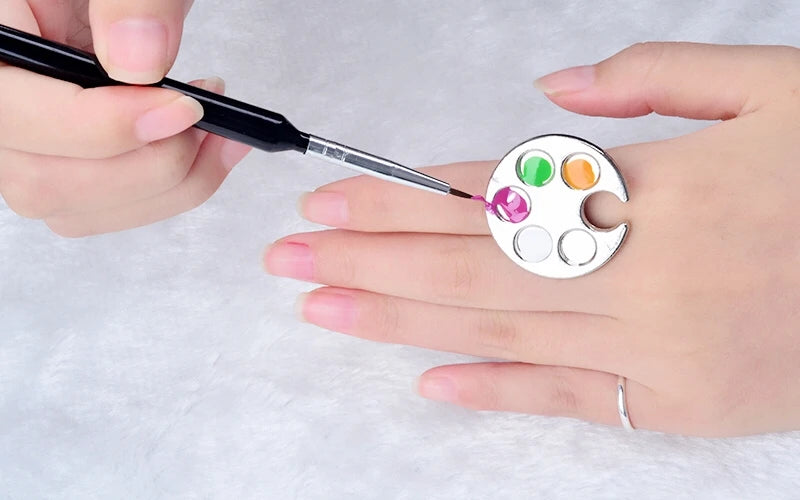 Mini Nail Art Color Palette, Round Footprint Design, Finger Ring Mixing, UV Gel Painting, Manicure Tools, Cute, 1Pc