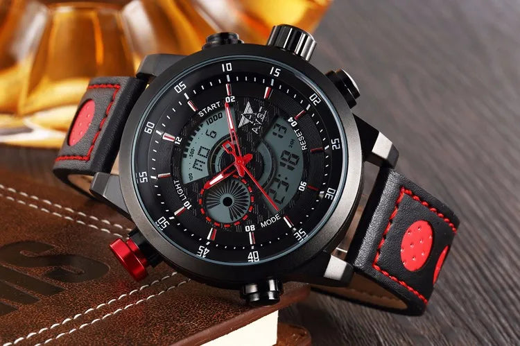 2024 NEW AMST Luxury Brand Men's Quartz LED Watches Men Fashion Casual Sports Clock Genuine Leather Military Wrist Watch