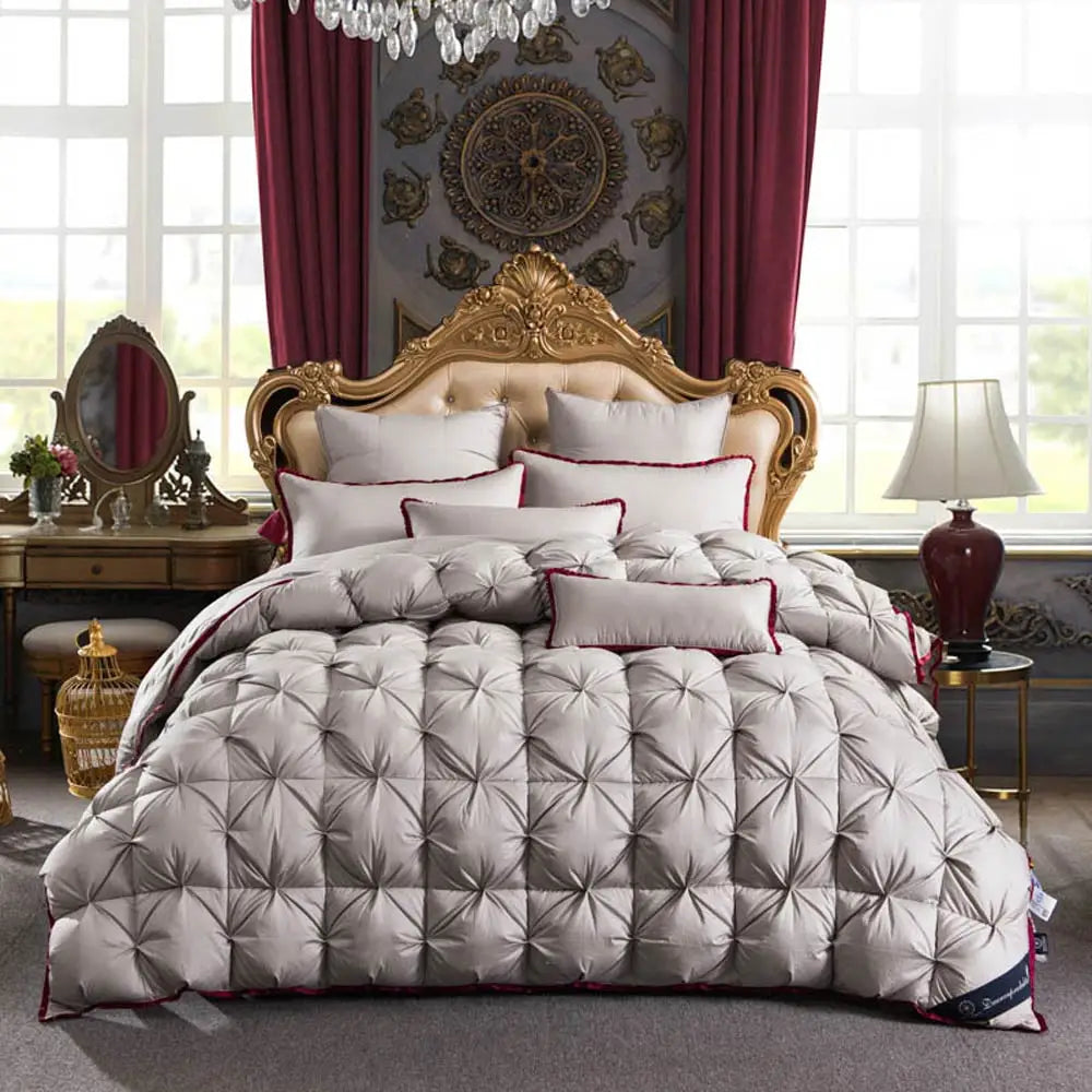 3D Luxury Quilted 100% High Rank Goose Down Duvet Quilt King Queen Full Size Comforter Winter Thick Blanket Solid Color