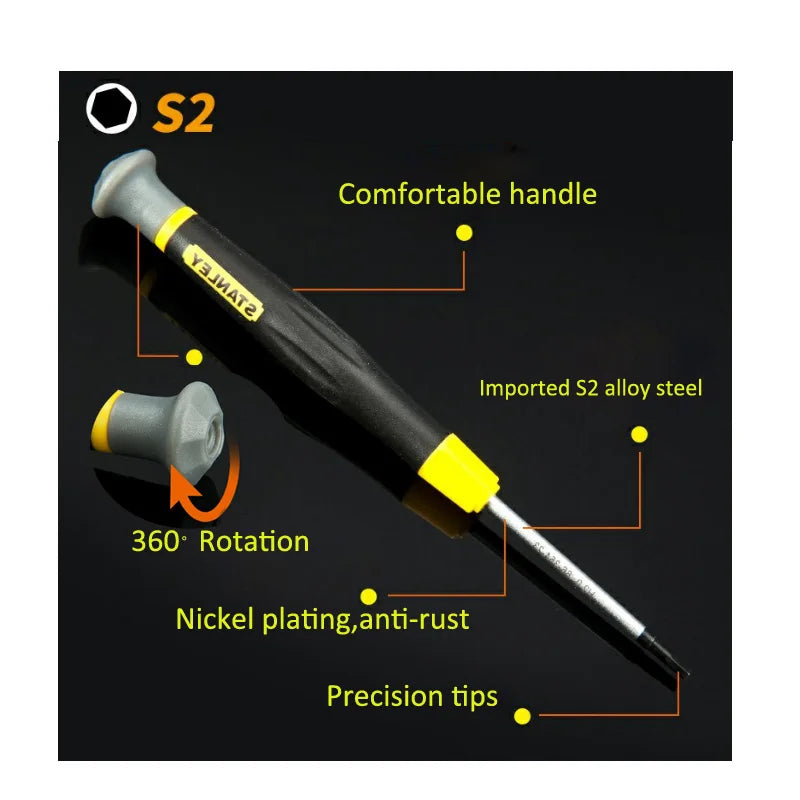 Stanley-Mini Precision Screwdriver, Micro Hex, Screw Tools, magnetic tips, 0.9mm, 1.3mm, 1.5mm, 2.0mm, 2.5mm, 3.0mm