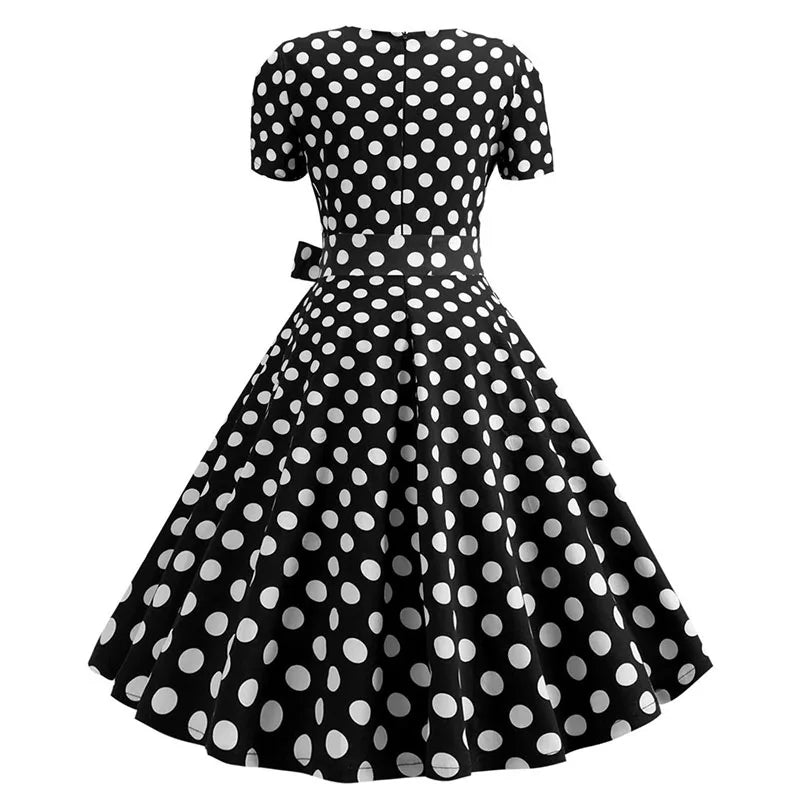 Women Square Collar Elegant Vintage Summer Dress Short Sleeve Midi Dress Robe Femme Casual Office Party Dress