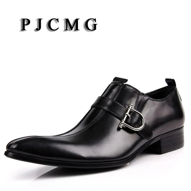 New Fashion Men's Oxford Casual Genuine Leather Business Buckle Pointed Toe Office & Career Shoes