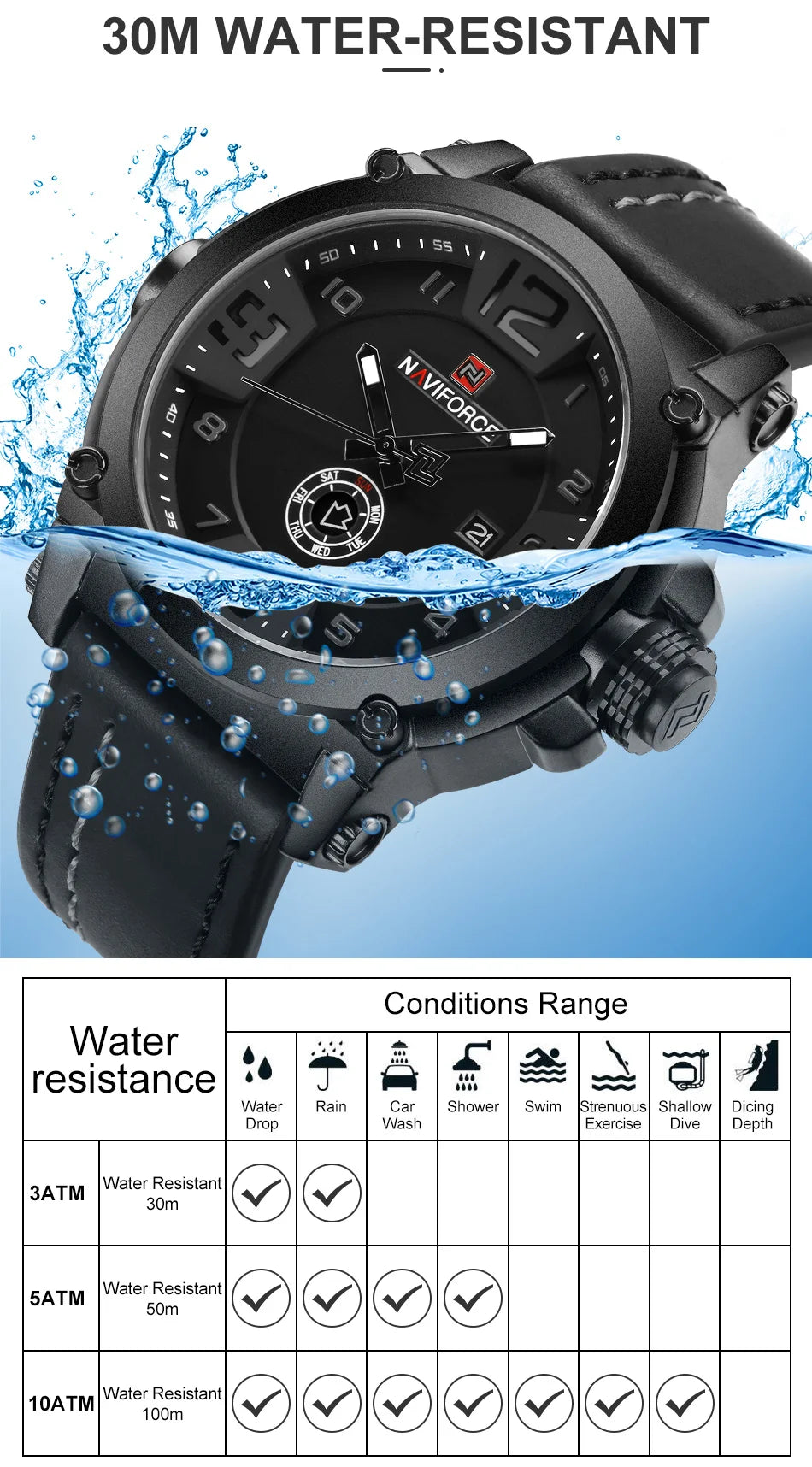 NAVIFORCE Top Luxury Brand Men Sports Military Quartz Watch Man Analog Date Clock Leather Strap Wristwatch Relogio Masculino